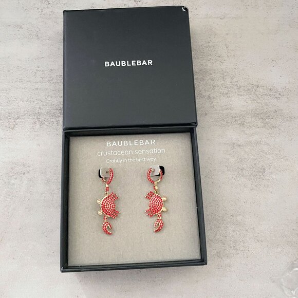 NIB Baublebar Crustacean Sensation Red Crystal Crabs Pierced Hoop Drop Earrings - Picture 5 of 5